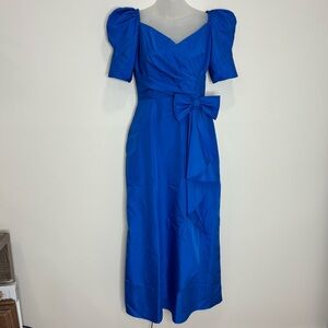Vintage union made 1980’s Made in USA Royal Blue Dress Bow Retro gown ILGWU